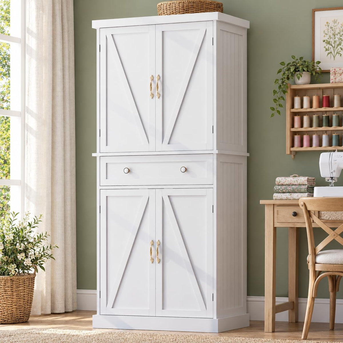 72" Tall Sewing Craft Storage Cabinet with Adjustable Shelves