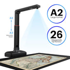 Large Format Book & Document Scanner, Capture Size A2/A3, 26MP USB Document Camera with Auto-Flatten, Fingerprint Removal Technologies, Multi-Language OCR, Compatible with Windows & macOS