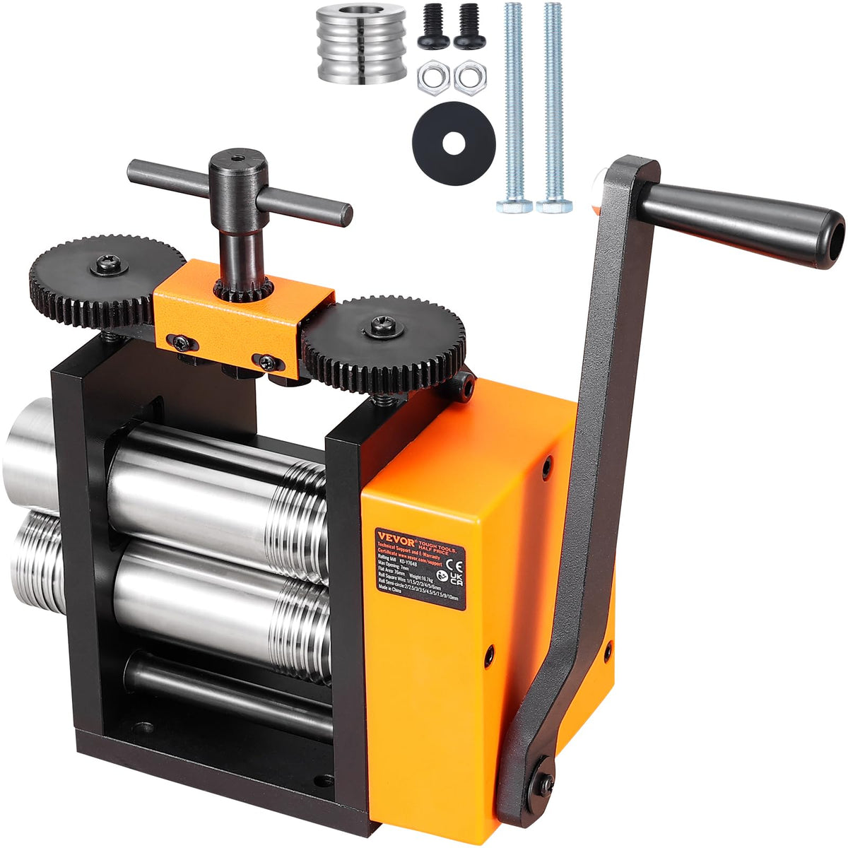 VEVOR Jewelry Press, 75mm Width, 3-in-1 Functionality, Gear Ratio 1:2, Adjustable 0.03-6.5mm Press Thickness, Ideal for Crafting Metal Jewelry Sheets, Squares, Wires, and Semicircles