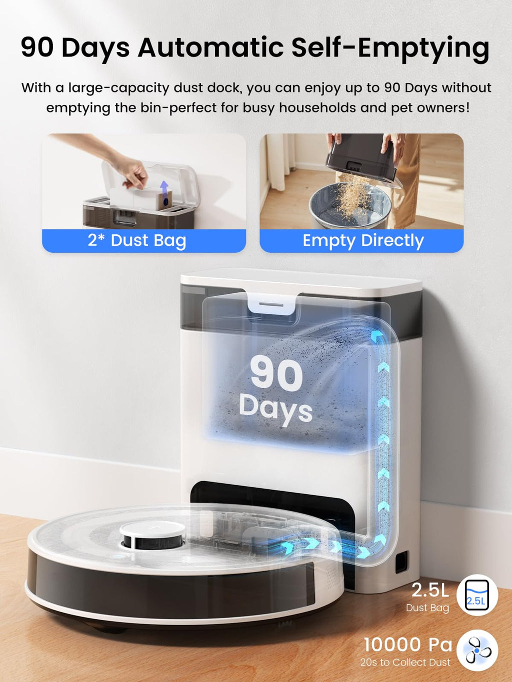 Lefant Robot Vacuum and Mop,10000Pa, 240Min, Self-Emptying，M2S Pro