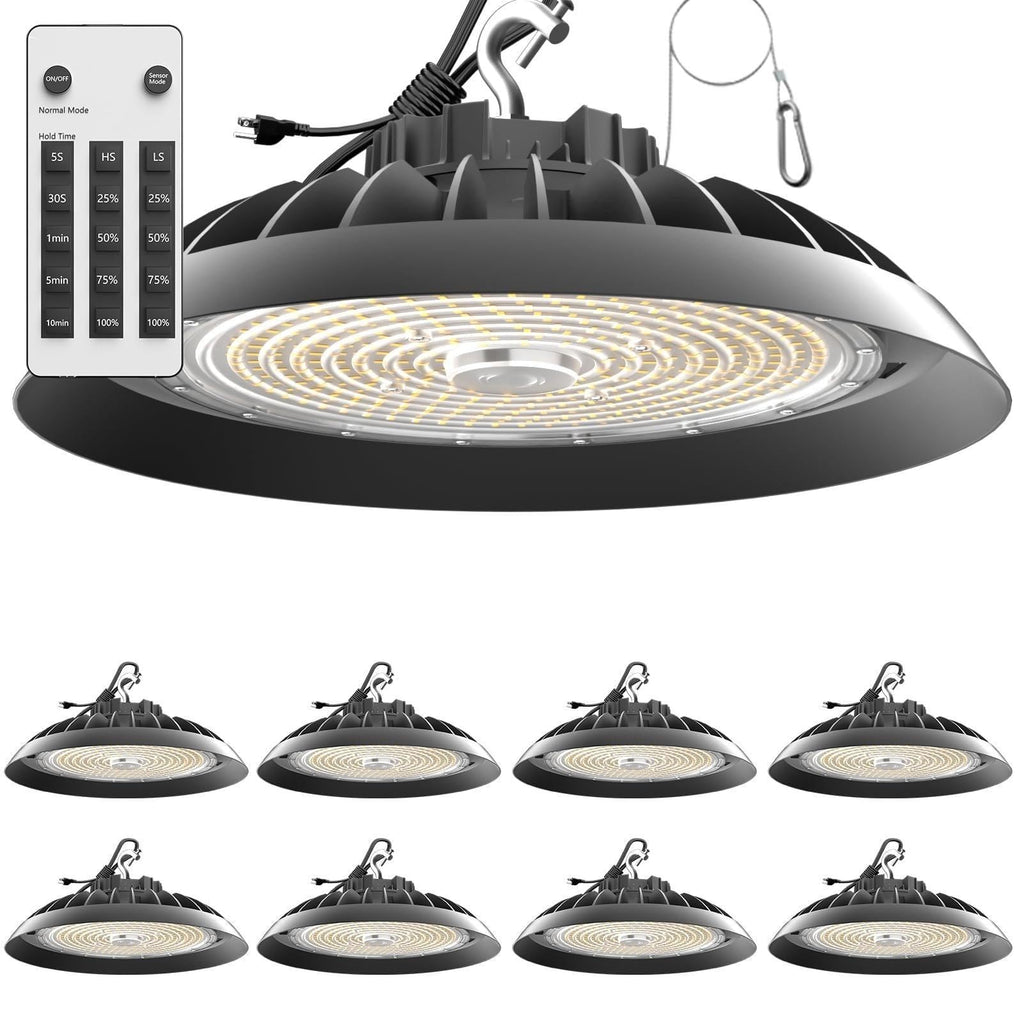 Lightdot Smart 250W High Bay LED Shop Lights 37,500LM High Bay Lights with Controller (Supports ON/OFF Mode & Motion Sensor Mode) ETL-Listed US Plug for Workshop, Garage, Warehouse-6Yrs Warranty-4Pack