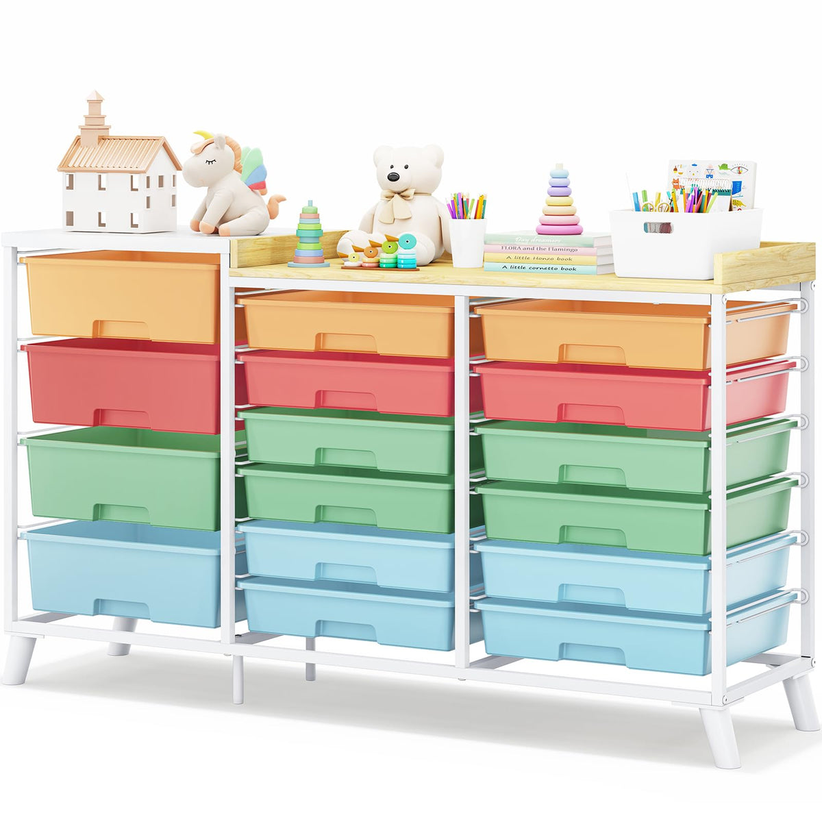 16-Drawer Craft Storage Cabinet with Open Shelves