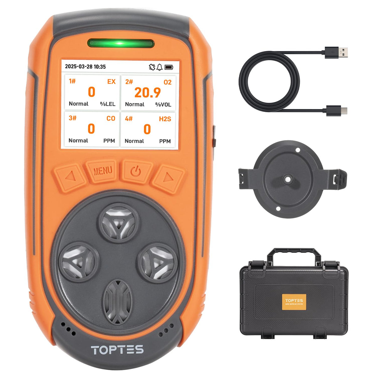 TopTes Guard-863Pro 4 Gas Monitor Multi Gas Detector for H₂S, CO, LEL, and O₂, with TFT Color Screen, Upgraded O₂ Sensor (5-Year Lifespan), USB Data Export, 18h Battery Life, Reliable for Work & Home