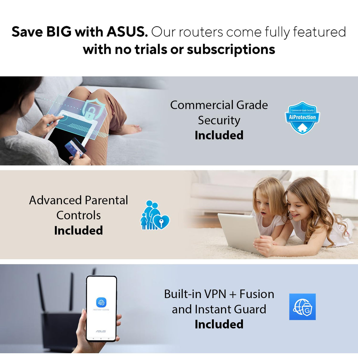 ASUS ROG Rapture GT6 (1PK) Tri-Band WiFi 6 Gaming Router, Covers up to 2,900 sq ft, 2.5 Gbps Port, Triple-Level Game Acceleration, UNII 4, Lifetime Internet Security, Black