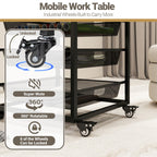 Craft Table with Wheels & Drawer,Extendable Cart with Pegboard,Retro