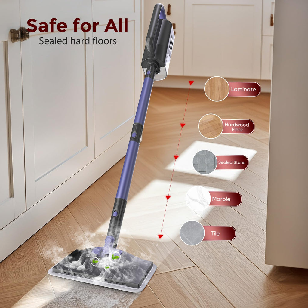 Steam Mop 6-in-1 Multi Accessories, Lager Removable Water Tank, 23FT Power Cable, Lightweight, Steam Cleaner for Floor Cleaning, Hardwood(Orchid)