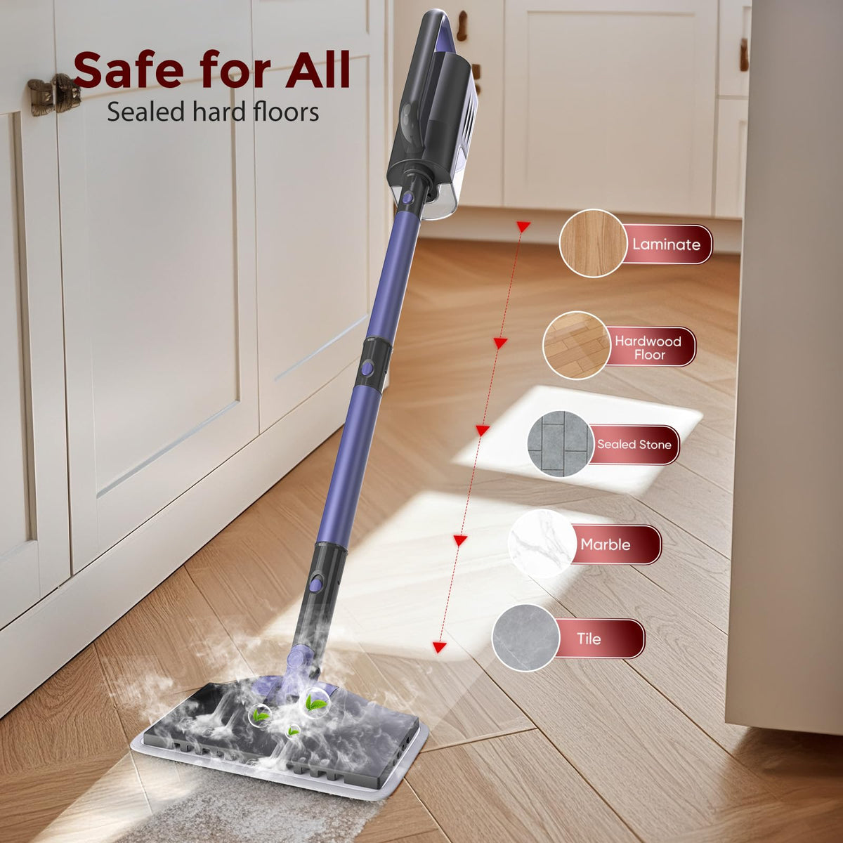 Steam Mop 6-in-1 Multi Accessories, Lager Removable Water Tank, 23FT Power Cable, Lightweight, Steam Cleaner for Floor Cleaning, Hardwood(Orchid)