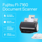 FI-7160 Fujitsu Document Scanner - Duplex - Scanners for Computers with 24V & USB 3.0 Cable, 8.5 X 14 in, 600 DPI, 60 PPM (Mono/Color), ADF, 4000 Scans Per Day (Renewed)