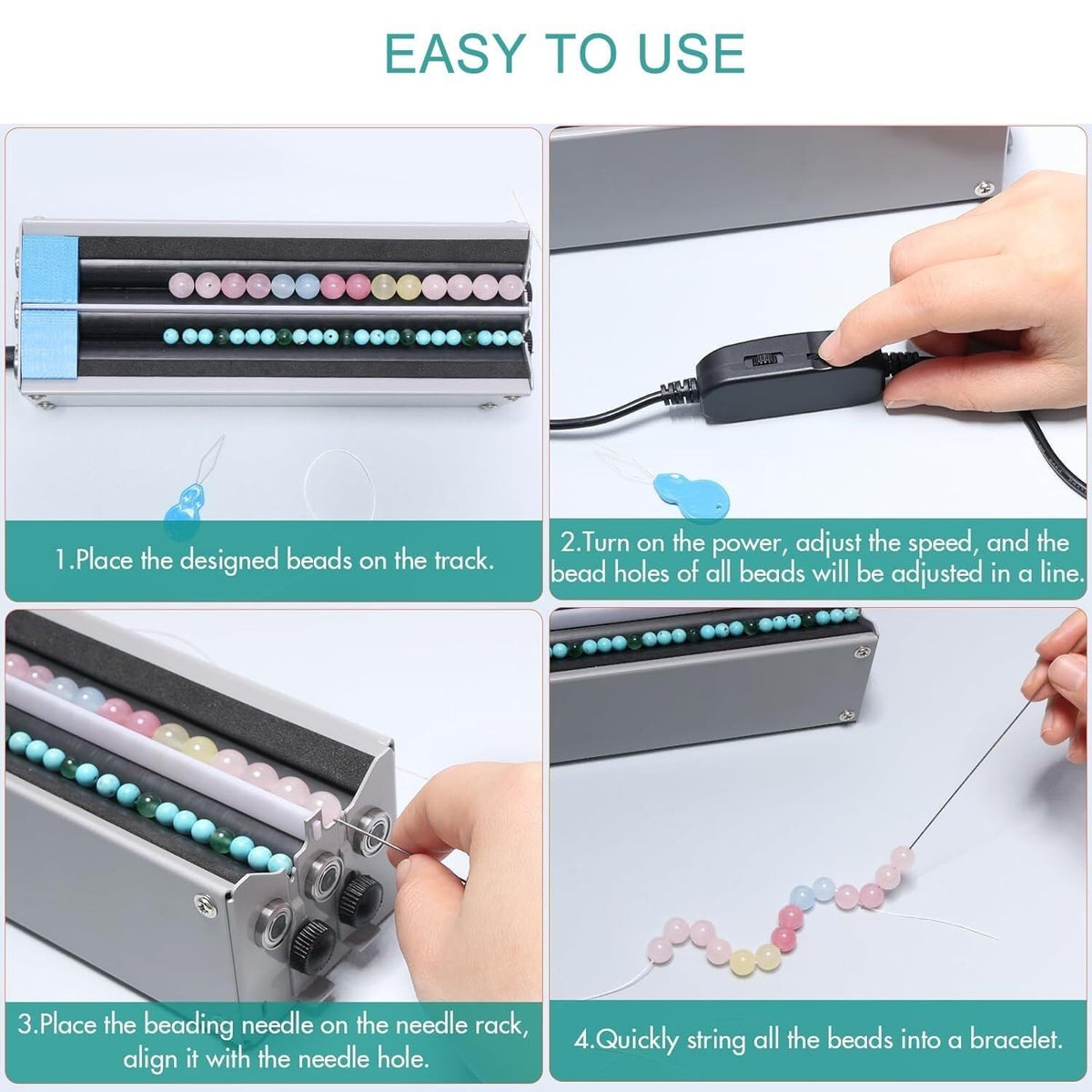 Electric Beading Machine, Multifunctional Bead String Machine,2 Channels Portable Bead Threading, for Jewelry Bracelets Necklace Making