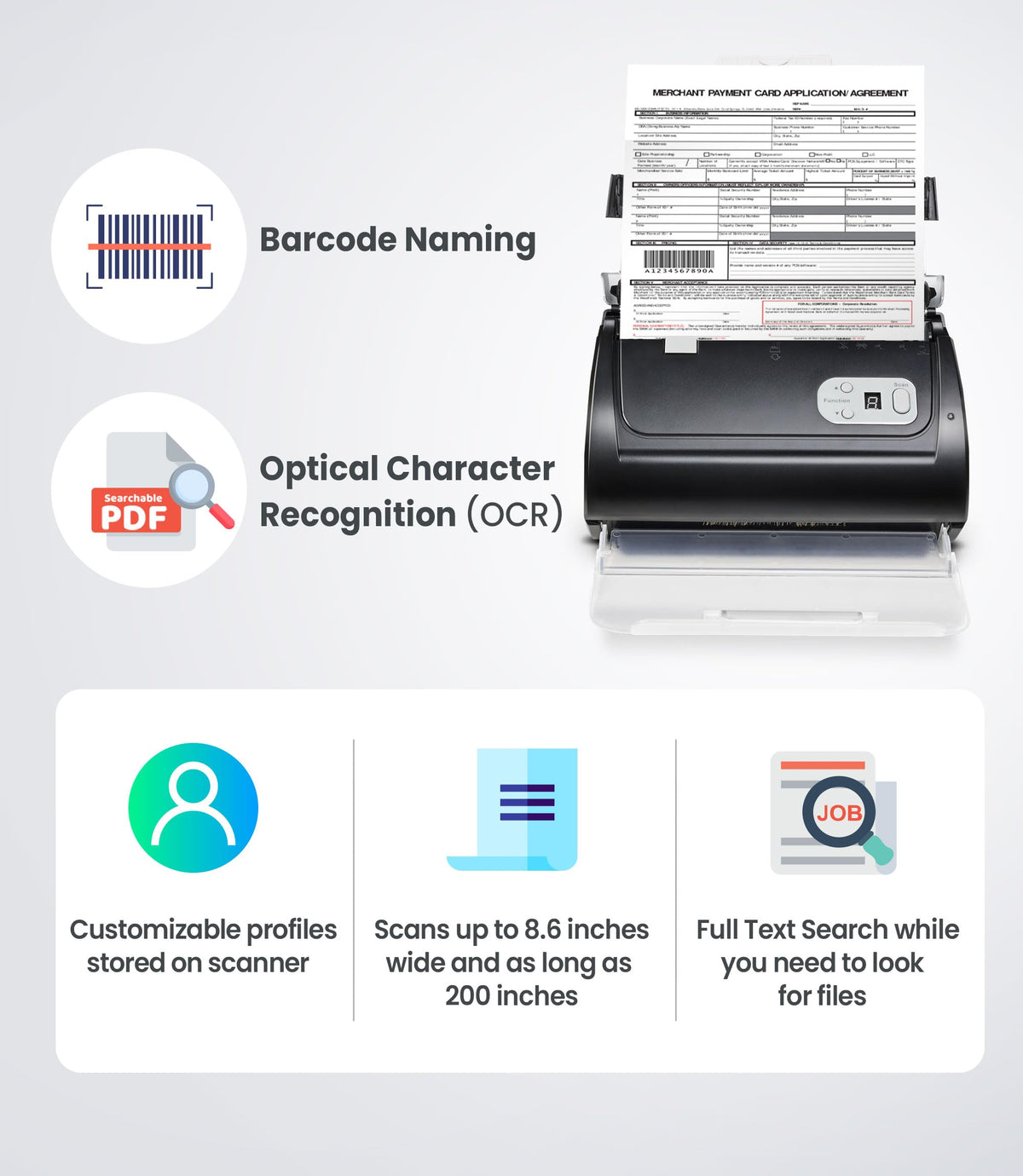 Plustek PS188 - High Speed Document Scanner 30 ppm with 50 Sheet Capacity