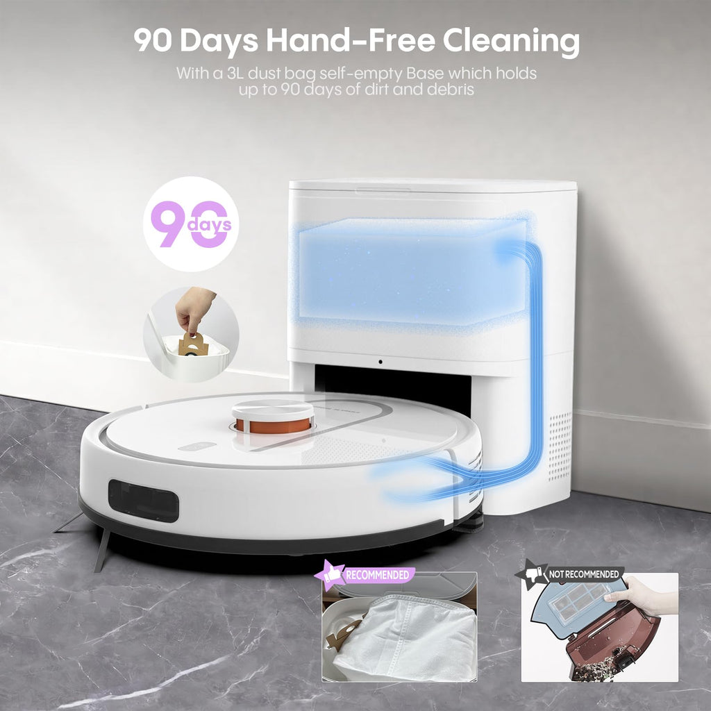 Bagotte Robot Vacuum and Mop Combo, 6000Pa LiDAR Navigation Robotic Vacuum with Mapping, Self-Emptying Station for 90 Days Hands-Free Cleaning, Wi-Fi/App/Voice Control, for Carpets&Hard Floors