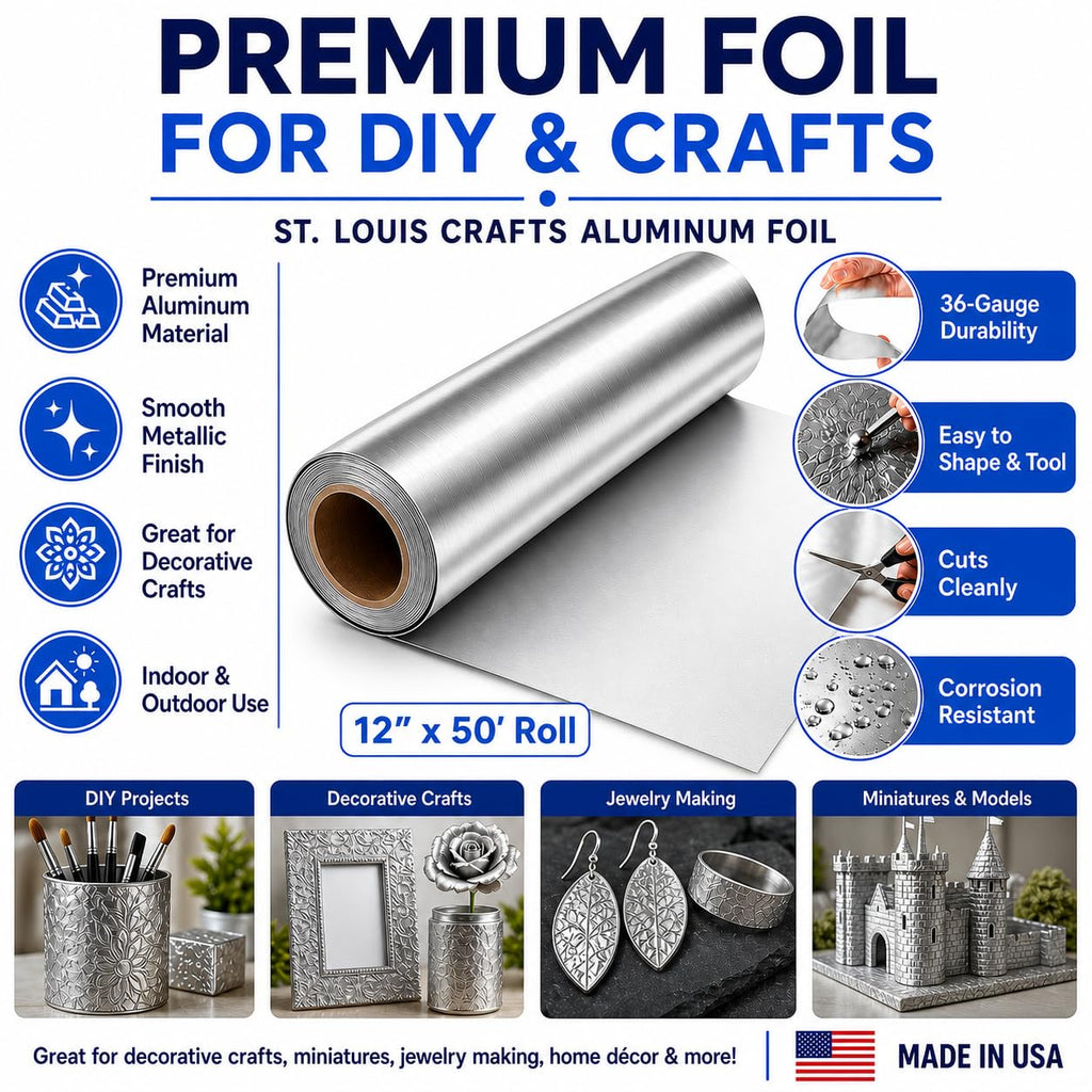 St Louis Crafts 36 Gauge Aluminum Metal Foil Roll, 12 Inches x 50 Feet