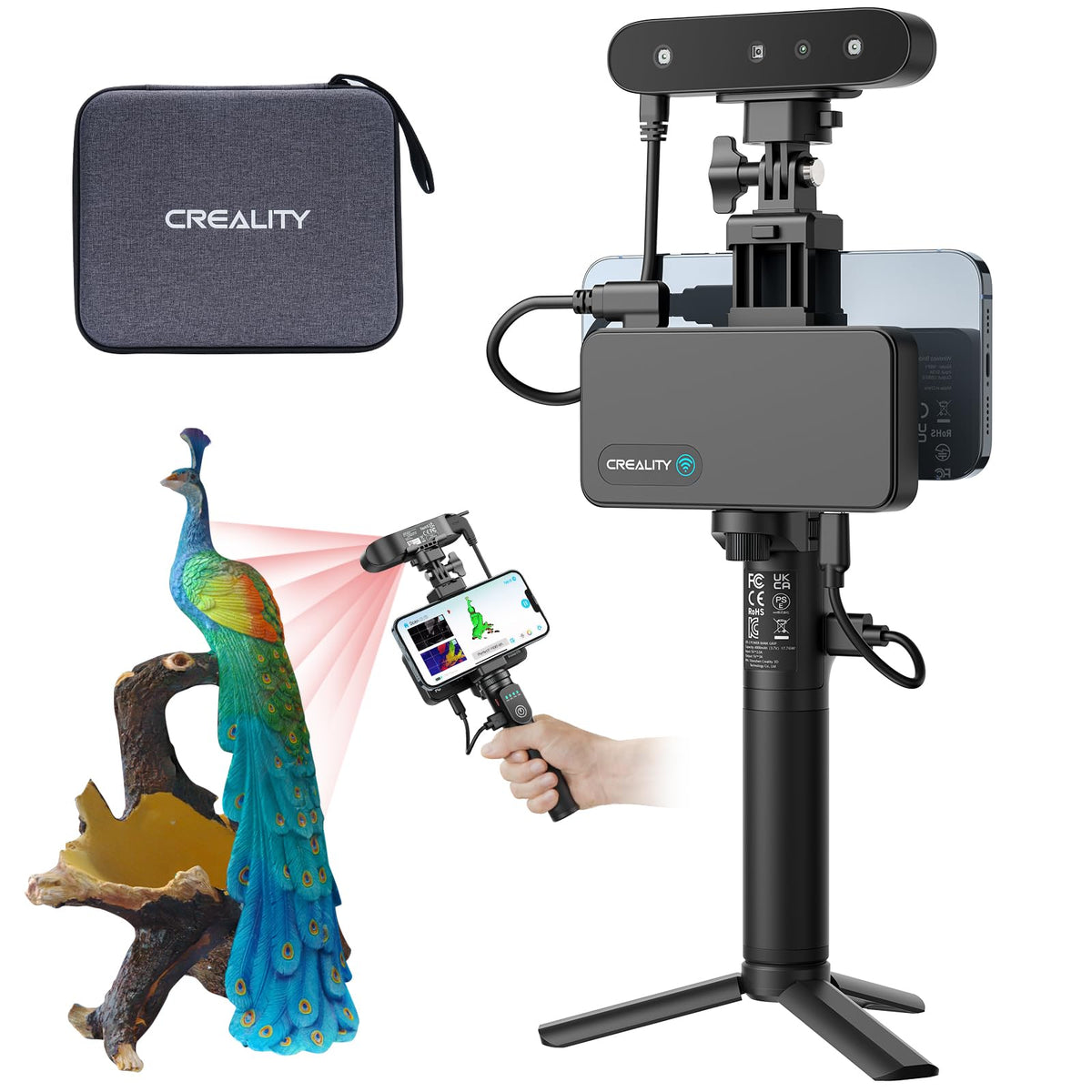 Creality CR-Scan Ferret 3D Scanner for 3D Printing Handheld Scanner 30 FPS Scanning Speed 0.1mm Accuracy Full Color for Android Phone PC Win 10/11