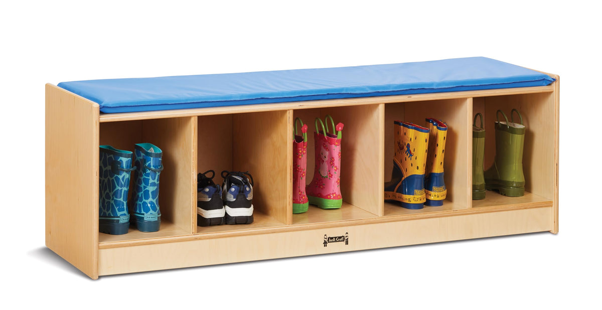 Jonti-Craft 5 Section Bench Locker with Blue Cushion