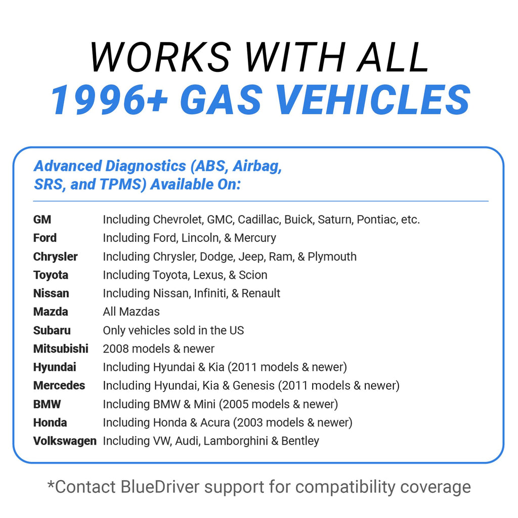 BlueDriver OBD2 Scanner Bluetooth, No Subscription, ABS SRS TPMS