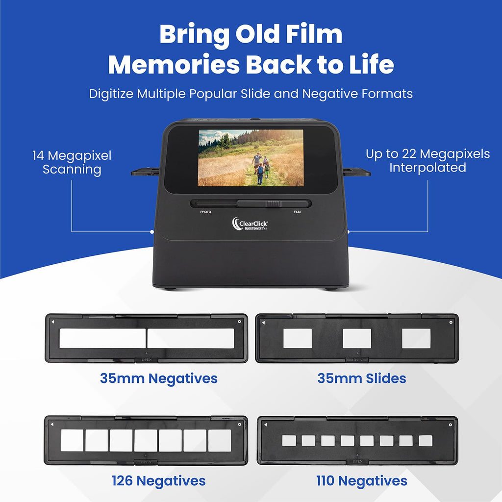 ClearClick QuickConvert 2.0 Photo, Slide, and Negative Scanner - Scan 4x6 Photos & 35mm, 110, 126 Film - No Computer Required - 22 MegaPixels