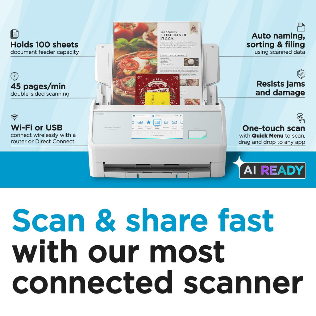 ScanSnap iX2500 Wireless or USB High-Speed Document Scanner, White