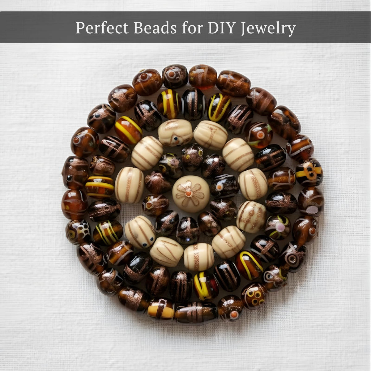 Handcrafted Brown Lampwork Glass Beads | Mixed Shape Artistic Brown Bead Collection | Available in 40 Strands | Handmade Decorative Beads for Jewelry Making & DIY Crafts.