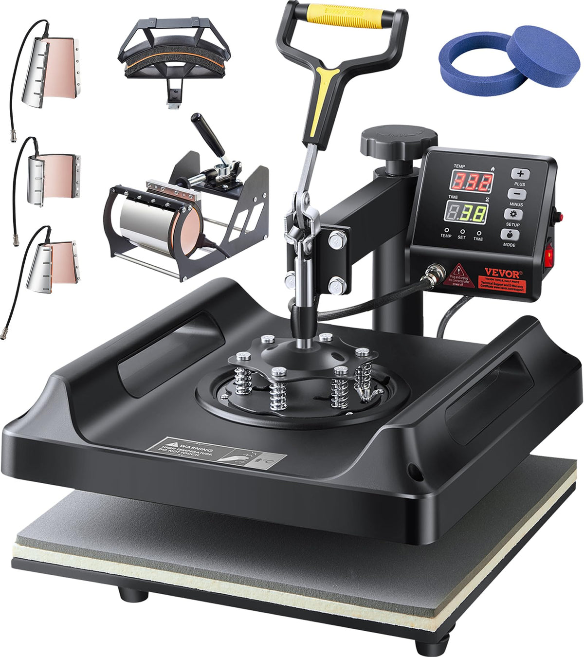 VEVOR Heat Press Machine 12 x 15 Inch 8 in 1 Heat Press Sublimation Machine 360° Rotation Swing Away 8 in 1 Shirt Printing Machine Dual-Tube Heating for DIY T-Shirts Cap & Mugs Blue