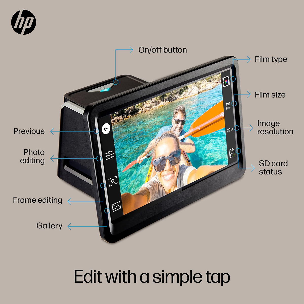 HP Film & Slide Scanner, Photo Scanner, 7" Touch LCD, 13MP Slide Digitizer