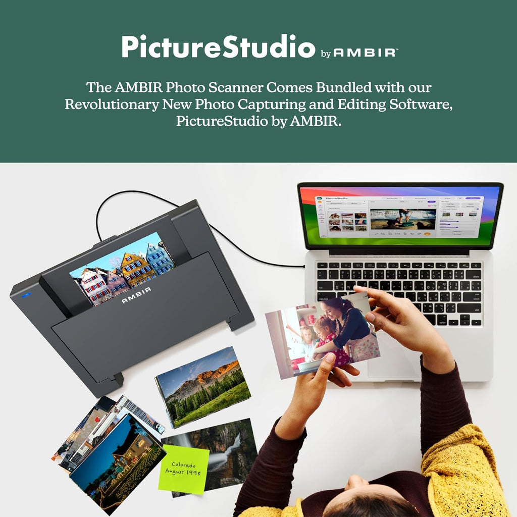 AMBIR Photo Scanner with Photo Cleaning Kit Bundle - Scan Photos in Seconds