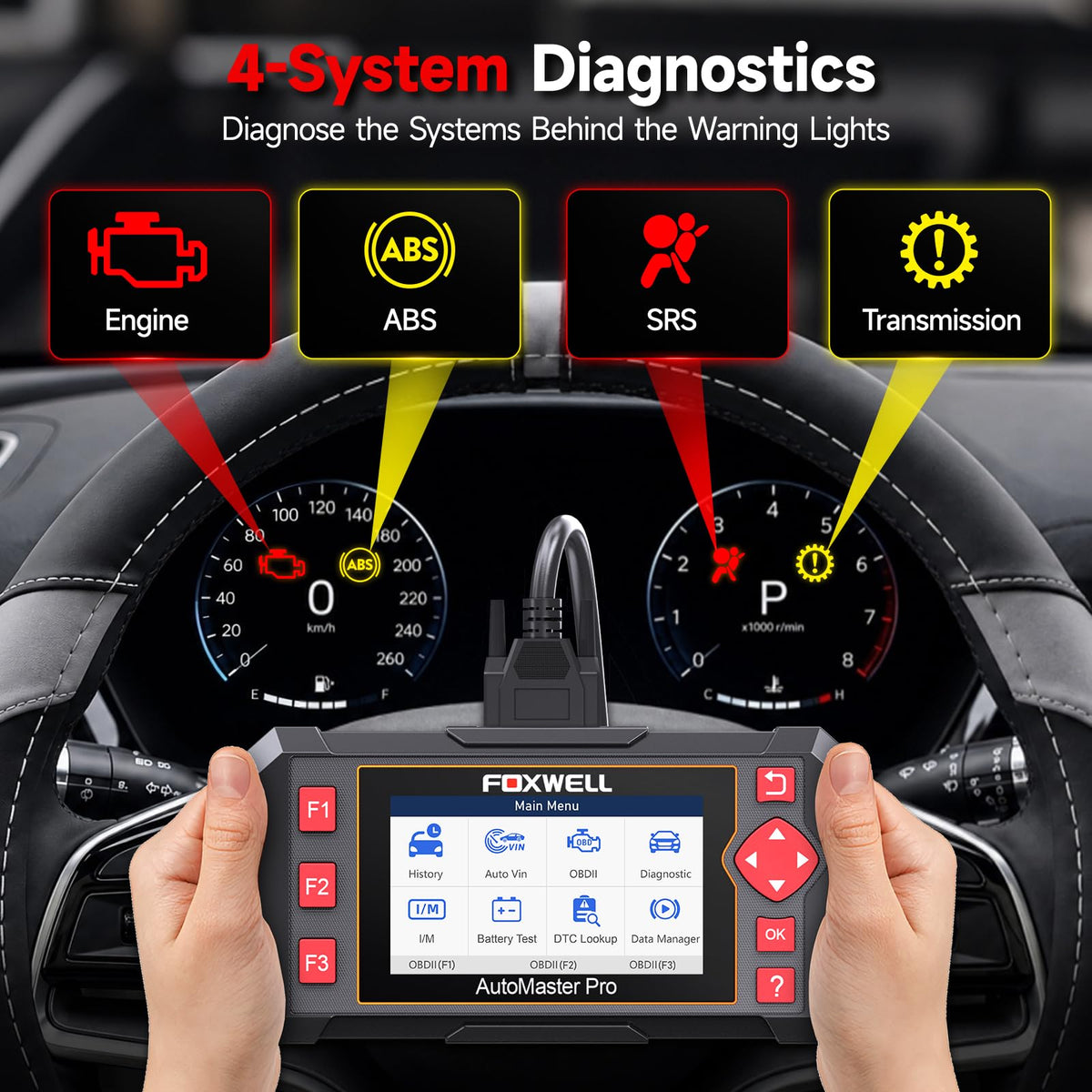 FOXWELL OBD2 Scanner Diagnostic Tool NT604, ABS/SRS/Transmission/Check Engine Code Reader for Cars and Trucks, 2026 diagnostic scanner for all vehicles, EN/ES Ver., Lifetime Update, Live Data, AutoVIN