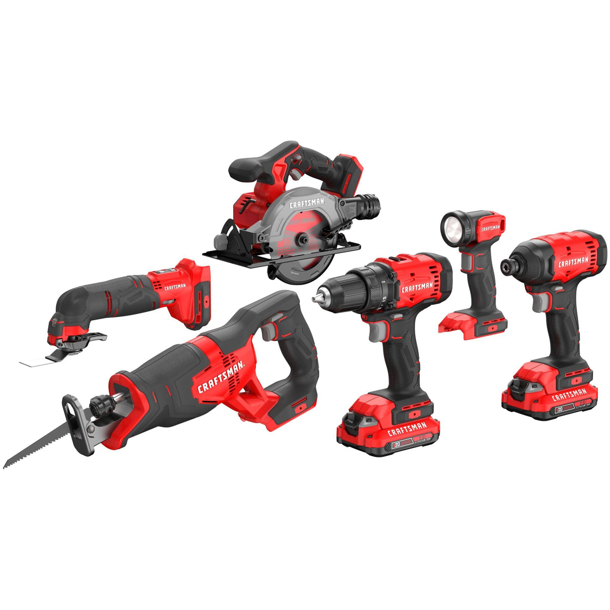 CRAFTSMAN V20 6 Power Tools Combo Kit, 2 Batteries and Charger (CMCK602D2)