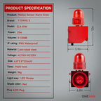Motion Sensor Alarm 120dB Horn Adjustable Volume Tones Waterproof LED Strobe Light Sirens Motion Detector Alarm System for Factories, Warehouses and Docks Security AC110-120 V SLA-01W