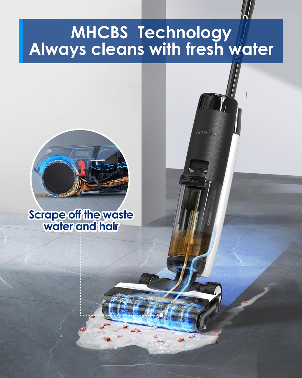 Tineco Floor ONE S7 FlashDry Smart Cordless Wet Dry Vacuum Cleaner, Long Runtime, Great for Sticky Messes, Self-Cleaning, 158℉Hot Air FlashDrying, Dual-Sided Edge Cleaning, Extended Battery Lifespan