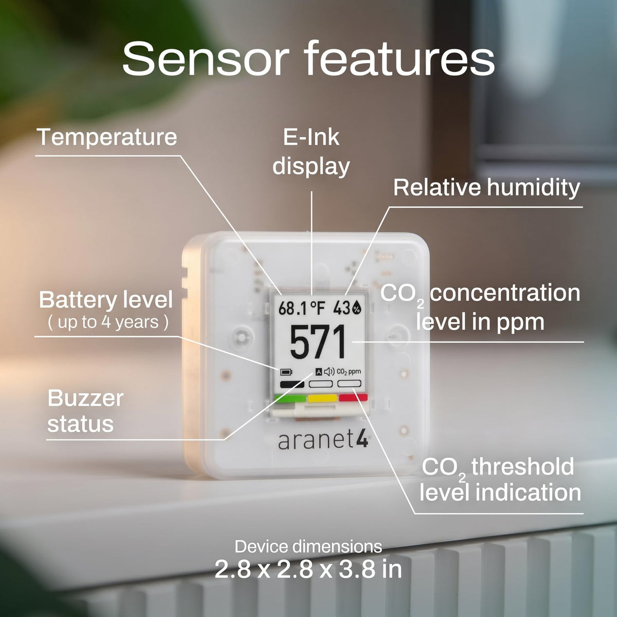 Aranet4 Indoor Air Quality Monitor, Wireless CO2 Detector for Home, Office