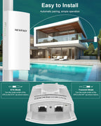 NEWFAST Bridge Point to Point Outdoor B912, 5.8G 3Km Long Range Wi-Fi Bridge IP65 Outdoor Access Point, 300Mbps Wireless Bridge for Extend Network to Barn and Surveillance Range, 2 PCS