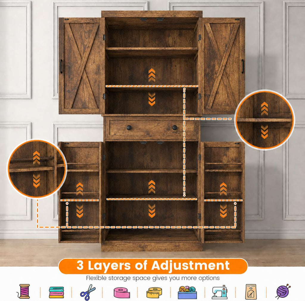 72" Tall Sewing Craft Storage Cabinet with Adjustable Shelves