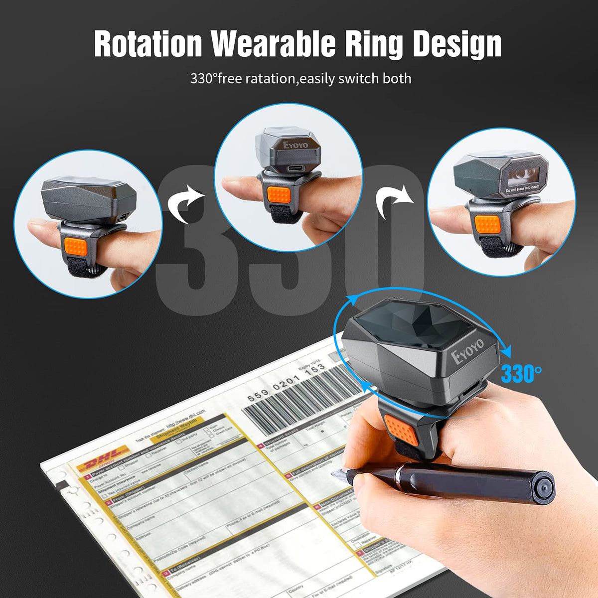 Eyoyo 5 Pack 2D Bluetooth Wearable Finger Ring Barcode Scanner Wireless