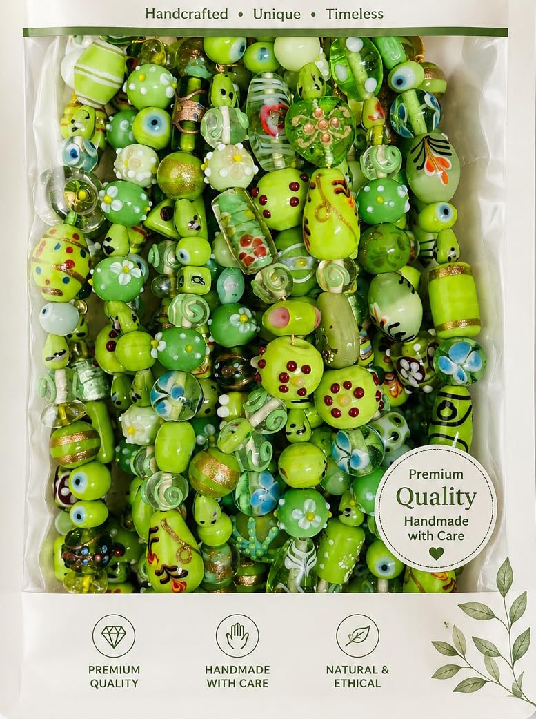 Lamp Work Handmade Glass Beads | Multi Style Glass Beads | 8” Strands | Colorful Artisan Beads for Jewelry Making | DIY Crafts & Beading Supplies (50, Strands)