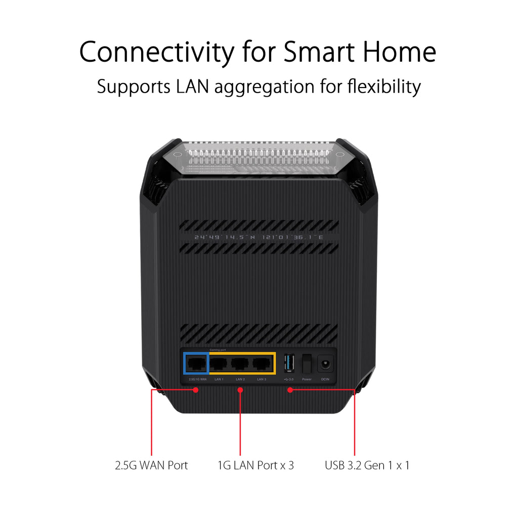 ASUS ROG Rapture GT6 (1PK) Tri-Band WiFi 6 Gaming Router, Covers up to 2,900 sq ft, 2.5 Gbps Port, Triple-Level Game Acceleration, UNII 4, Lifetime Internet Security, Black