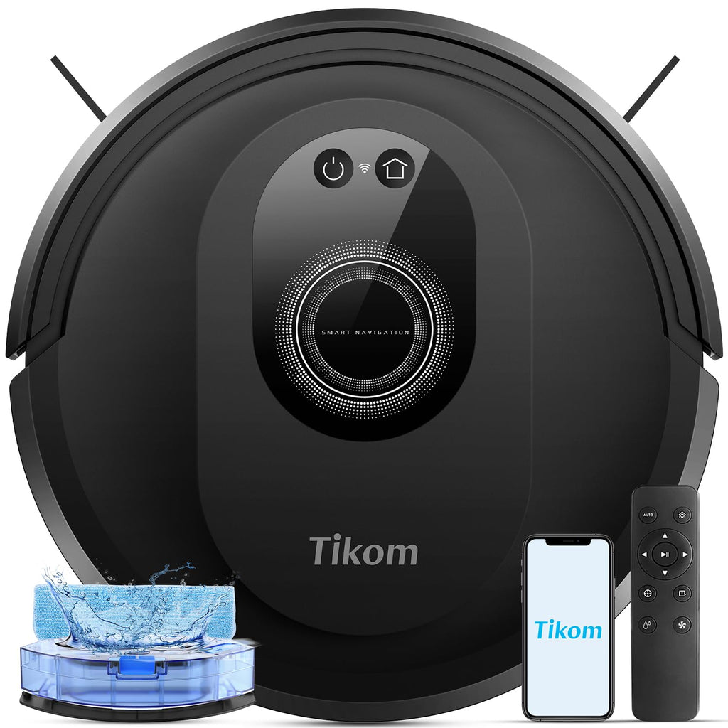 Tikom Robot Vacuum and Mop Combo, 5000Pa Robotic Vacuum Cleaner, 150 Min Max, App & Remote Control, Ideal for Hard Floor, Carpet, Pet Hair, Self-Charge(G8000 Max)
