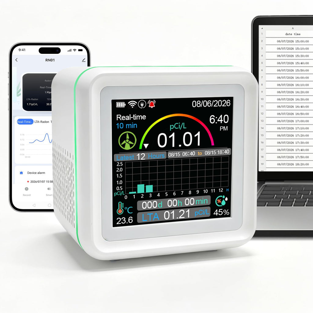 GZAIR Radon Detector for Home,with WiFi,Tempertaure,Humidity，Results in 10 Minutes,508 Days of Storage (Gray)