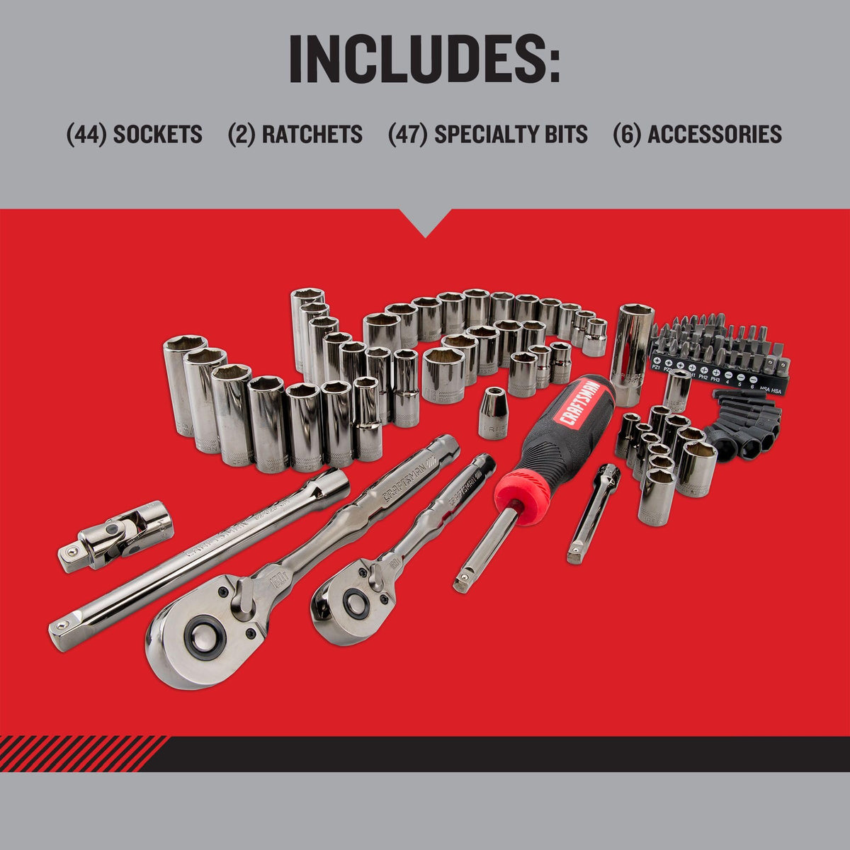 CRAFTSMAN OVERDRIVE 99-Piece Gunmetal Chrome Mechanics Tool Set, Standard SAE/Metric Socket Set, with Hard Case (CMMT99099)