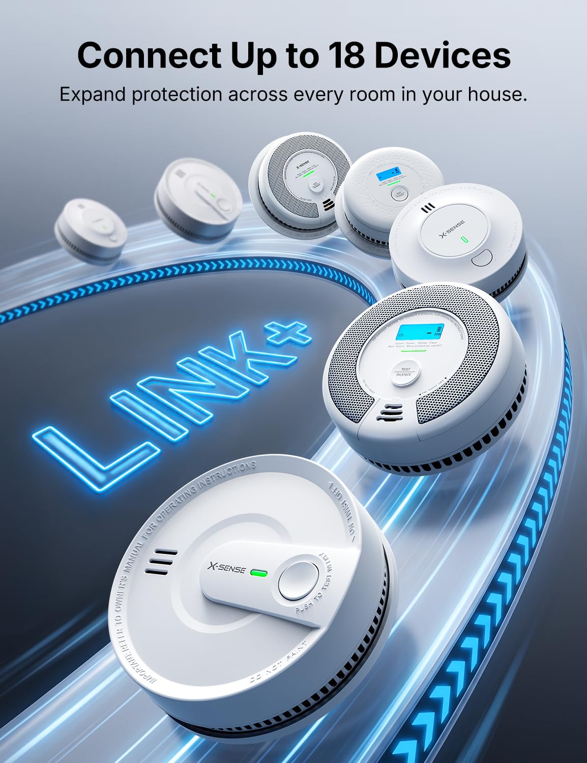 X-Sense Interconnected Smoke Detector, 10-Year Battery, SD20-W, 6-Pack