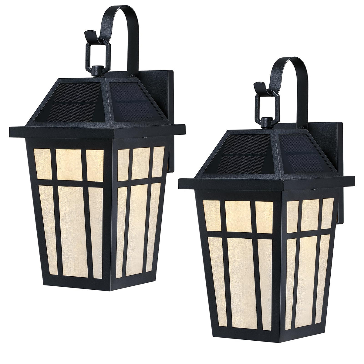 2 Pack Solar Outdoor Wall Lights, 16" Large Motion Sensor Exterior Lighting Fixtures, Dusk to Dawn Black Porch Light Lantern with Buble Glass, Waterproof Modern Outside Light for House Patio Garage