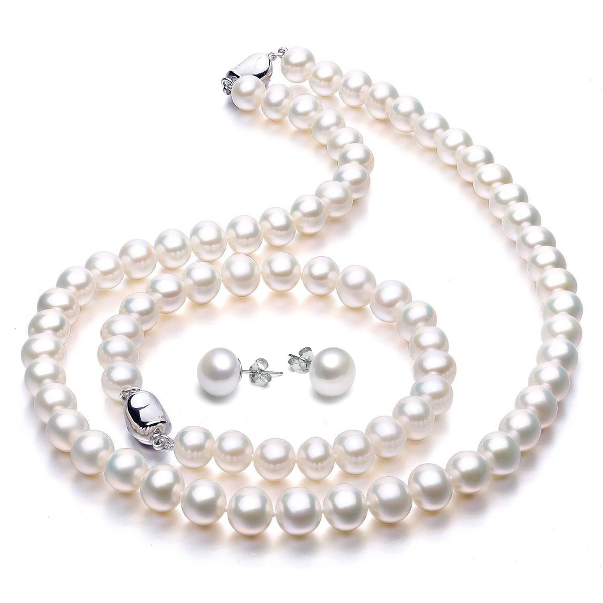 Freshwater Cultured Pearl Necklace Set Includes Stunning Bracelet and Stud Earrings Jewelry for Women Gift for Mother's Day, Anniversary, Birthday, Wedding