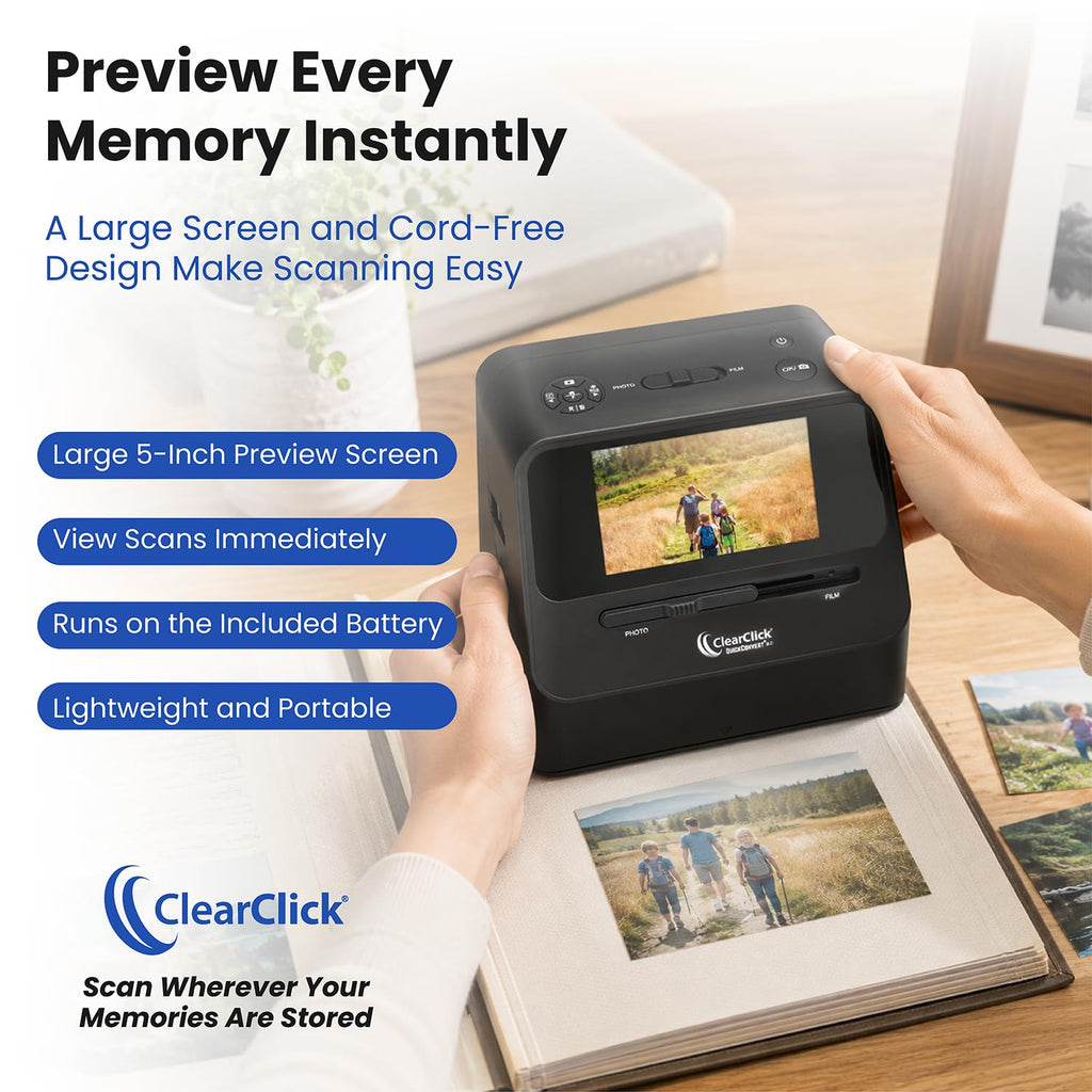 ClearClick QuickConvert 2.0 Photo, Slide, and Negative Scanner - Scan 4x6 Photos & 35mm, 110, 126 Film - No Computer Required - 22 MegaPixels