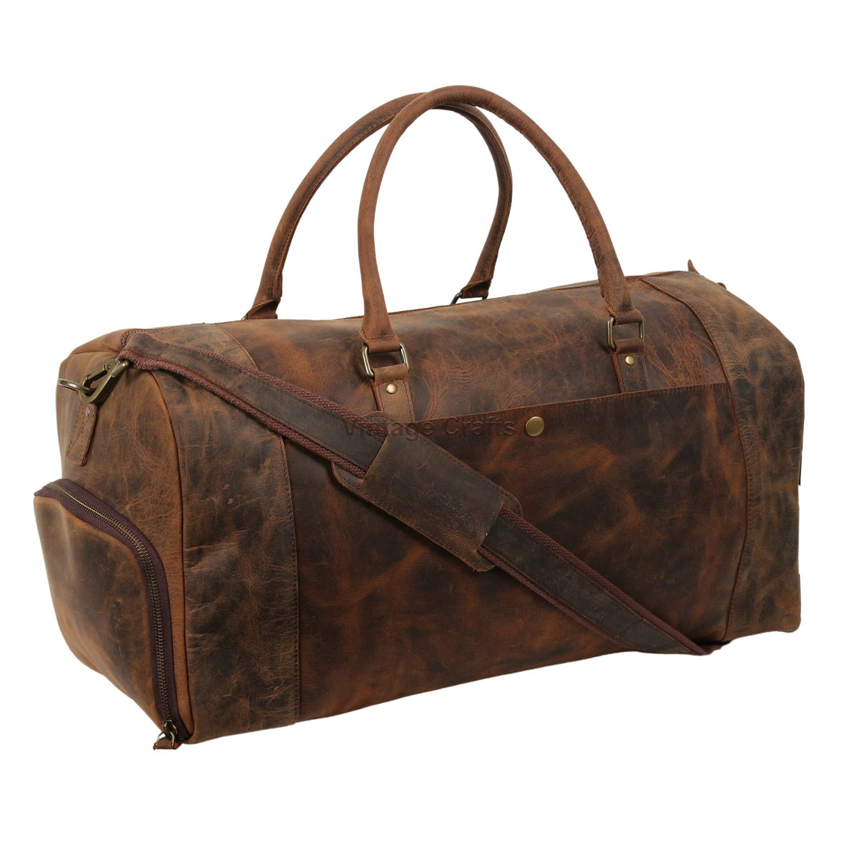 22 Inch Genuine Leather Full Grain Duffel Bag | Overnight Travel Weekend Sports Gym Traveling | Carryon Durable Cabin With Shoe Compartment For Men and Women