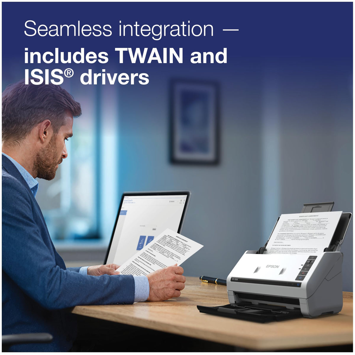 Epson DS-530X Color Duplex Desktop Document Scanner, up to 45 ppm, USB Connectivity, 100-Page Auto Document Feeder (ADF), Twain and ISIS Drivers