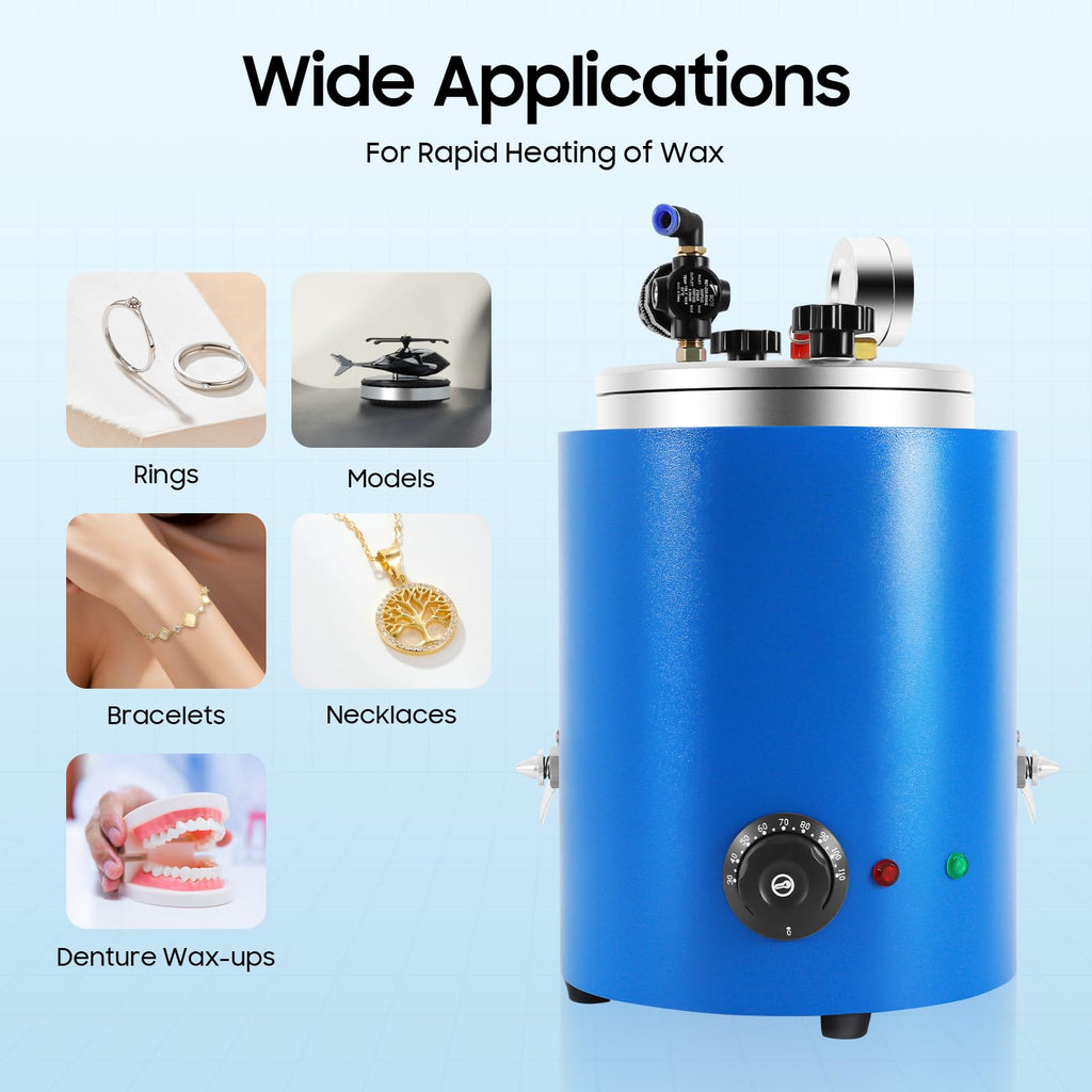 Wax Injector Vacuum Casting Machine 2.2L, 350W Round Barrel Mold 86-230°F with Double Nozzle Vacuum for Jewelry Wax Injection Beading Making Kit