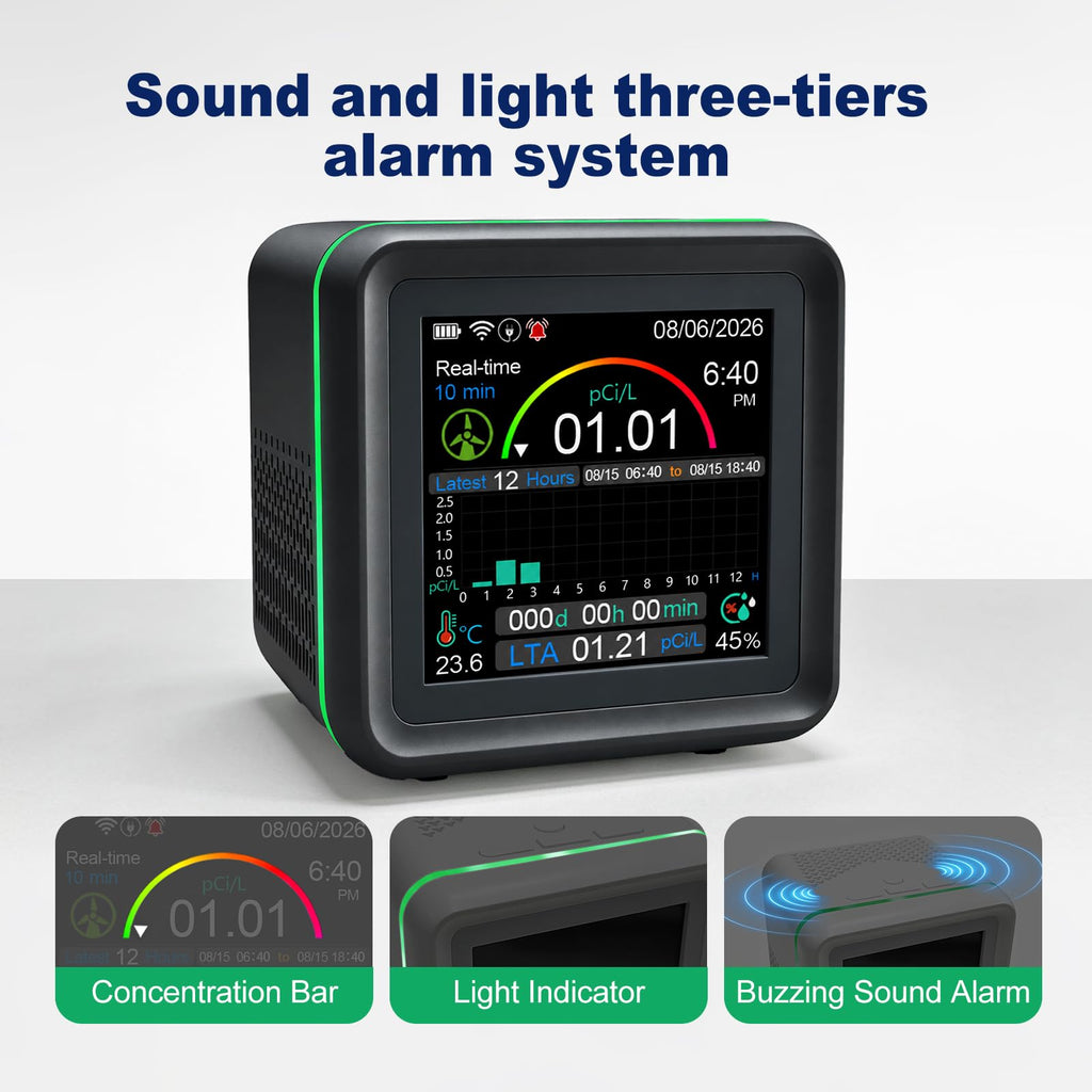GZAIR Radon Detector for Home,with WiFi,Tempertaure,Humidity，Results in 10 Minutes,508 Days of Storage (Gray)