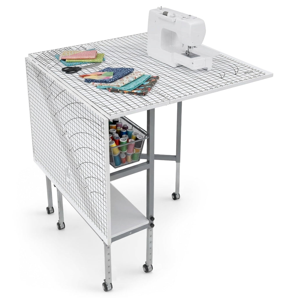 Sew Ready Foldable Hobby and Cutting Grid Table, White, 58.75 x 36.5 Inch