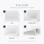 Child Craft Atwood 4-in-1 Convertible Baby Crib, Wooden Nursery Furniture Converts to Daybed, Toddler Bed and Full-Size Bed, 3 Mattress Height Adjustments, Non-Toxic Baby Safe Finish, Matte White