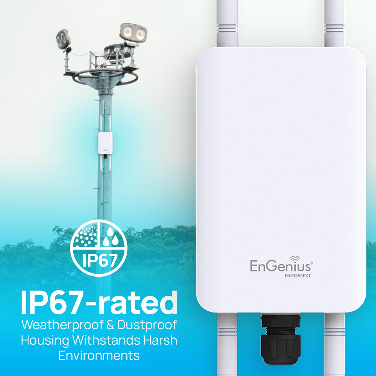 EnGenius ENH1350EXT Wi-Fi 5 AC1300 Outdoor Access Point - IP67 Weatherproof, Dual-Band Long Range Extender, MU-MIMO, PoE Injector & Mounting Kit Included