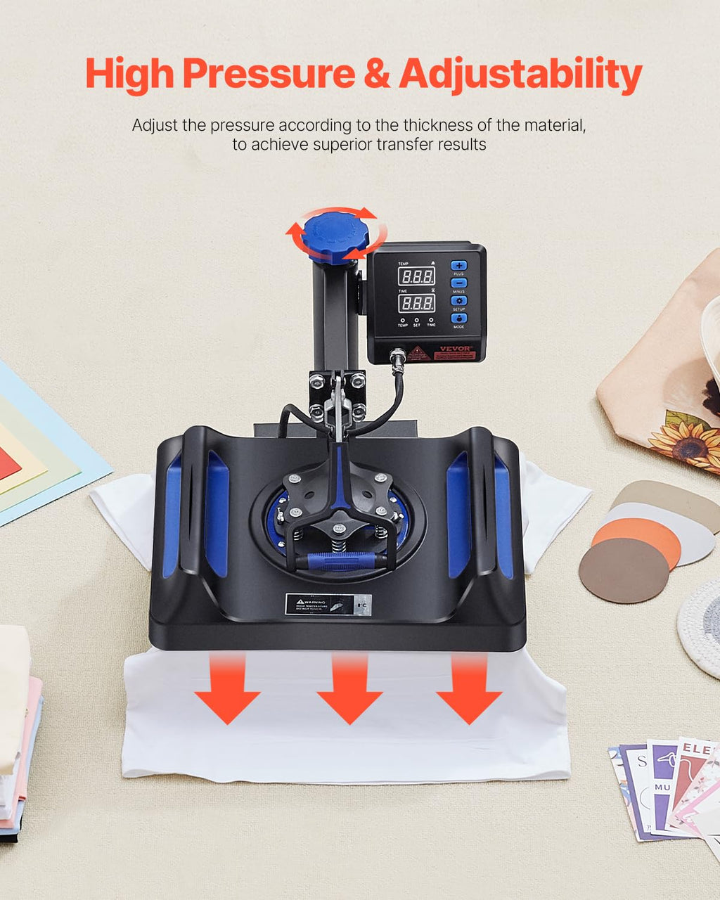 VEVOR Heat Press Machine 12 x 15 Inch 8 in 1 Heat Press Sublimation Machine 360° Rotation Swing Away 8 in 1 Shirt Printing Machine Dual-Tube Heating for DIY T-Shirts Cap & Mugs Blue